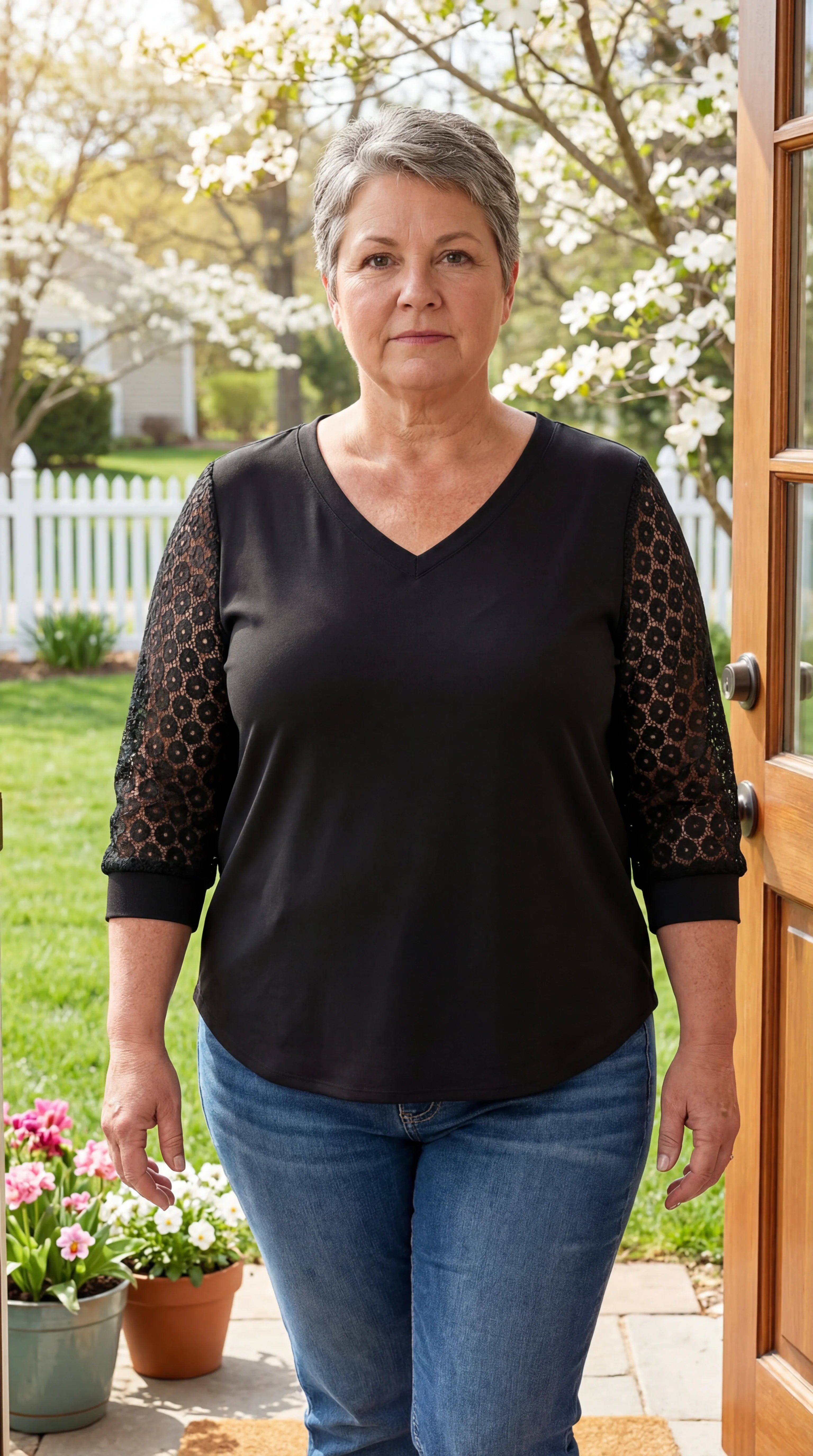 Linnea Lace Sleeve V-Neck Blouse