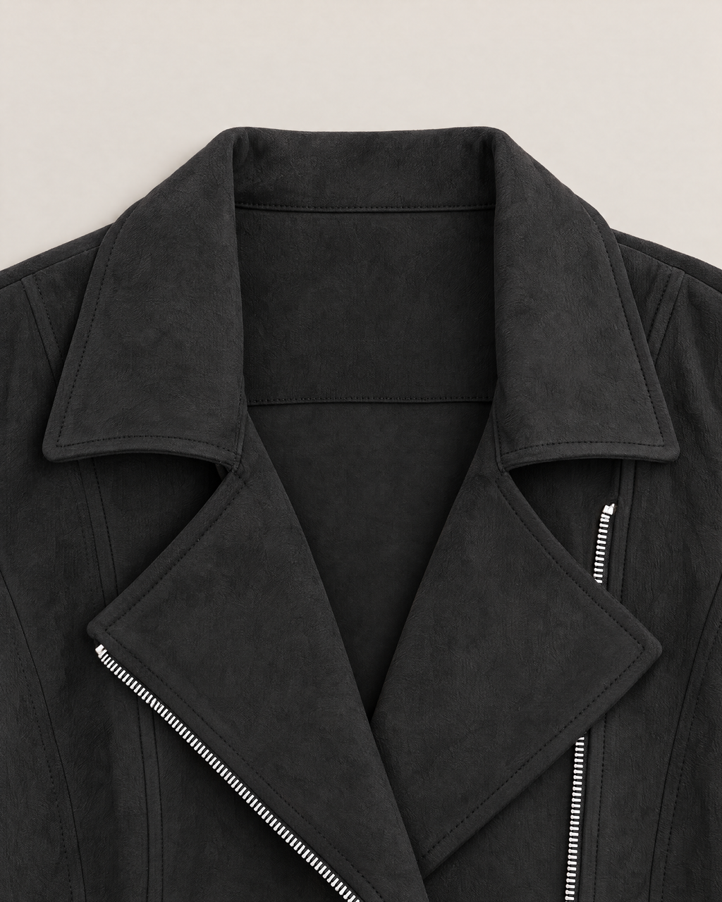 Paloma Soft Suede-Look Jacket - detail of the neckline, Black