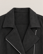 Paloma Soft Suede-Look Jacket - detail of the neckline, Black