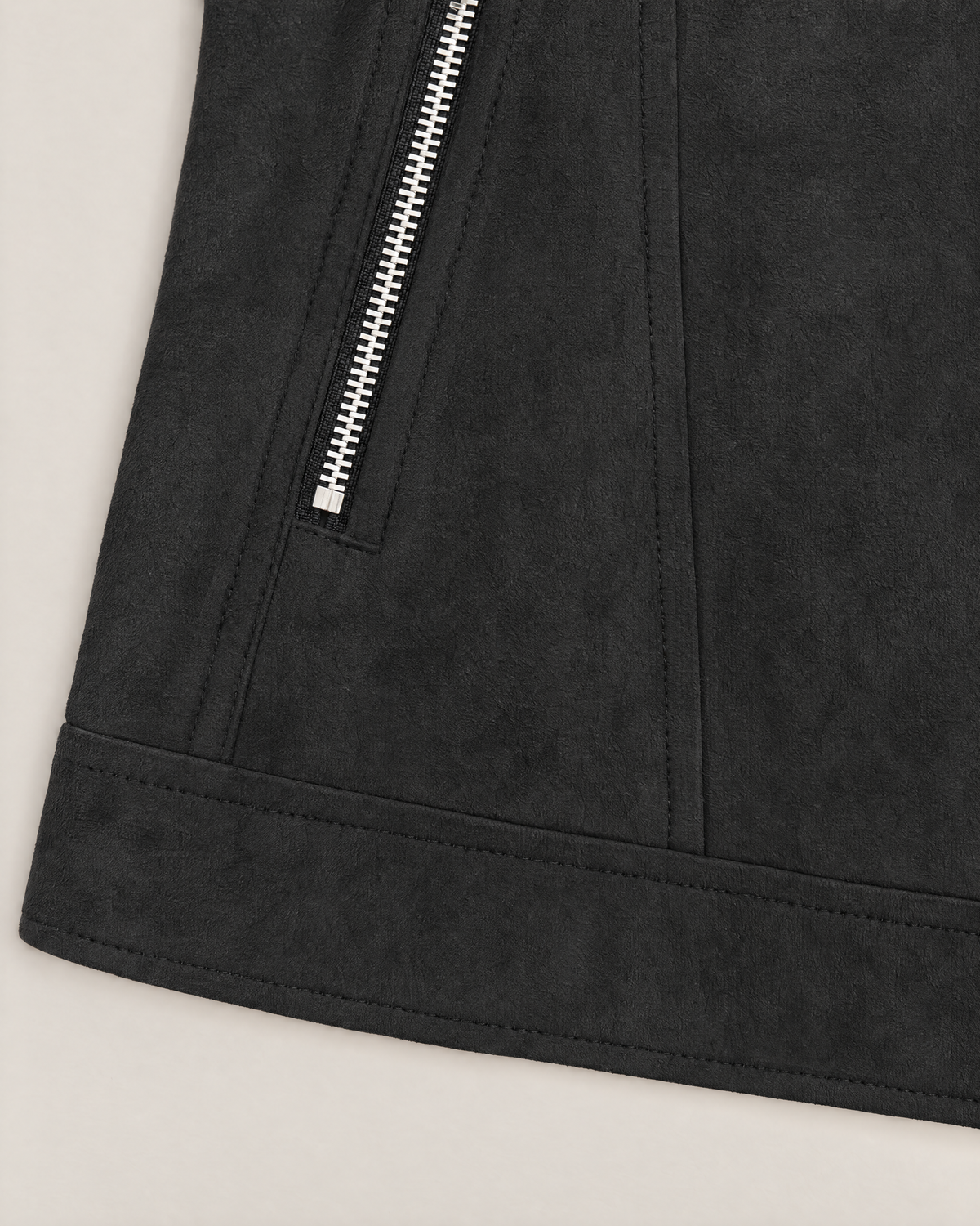 Paloma Soft Suede-Look Jacket - detail of the fabric and hem, Black
