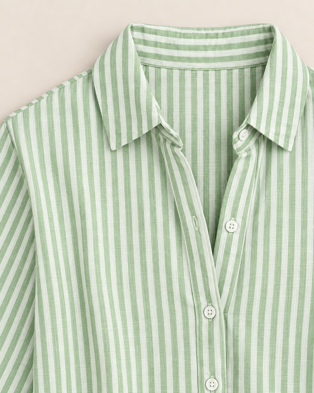 Pearl Breezy Striped Dress - detail of the neckline, Green