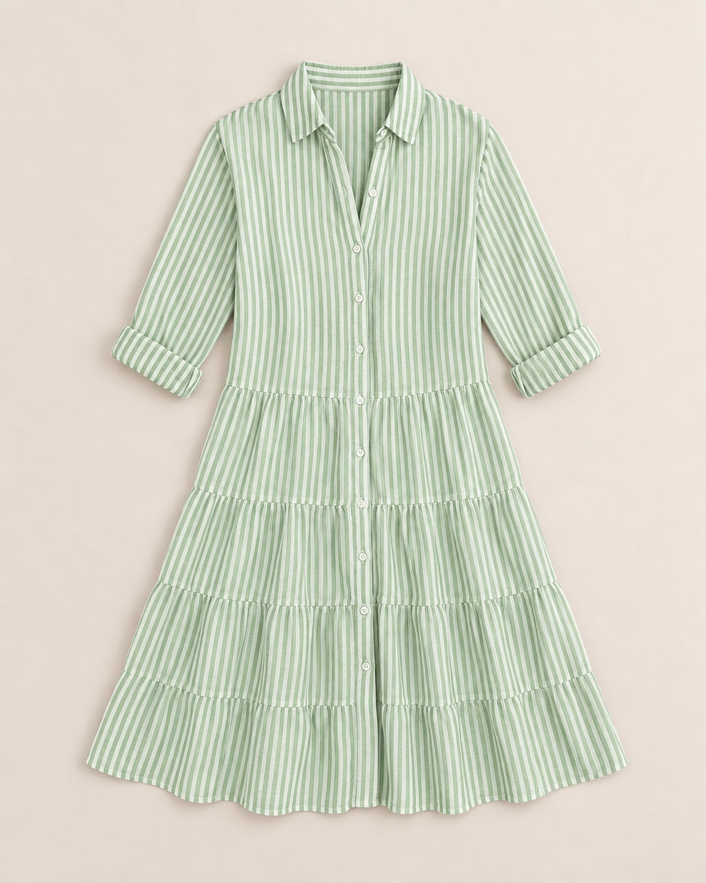 Pearl Breezy Striped Dress - Green flat lay, Green