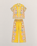 Penelope Paisley Satin Shirt and Pants Set - Yellow flat lay