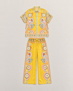 Penelope Paisley Satin Shirt and Pants Set - Yellow flat lay