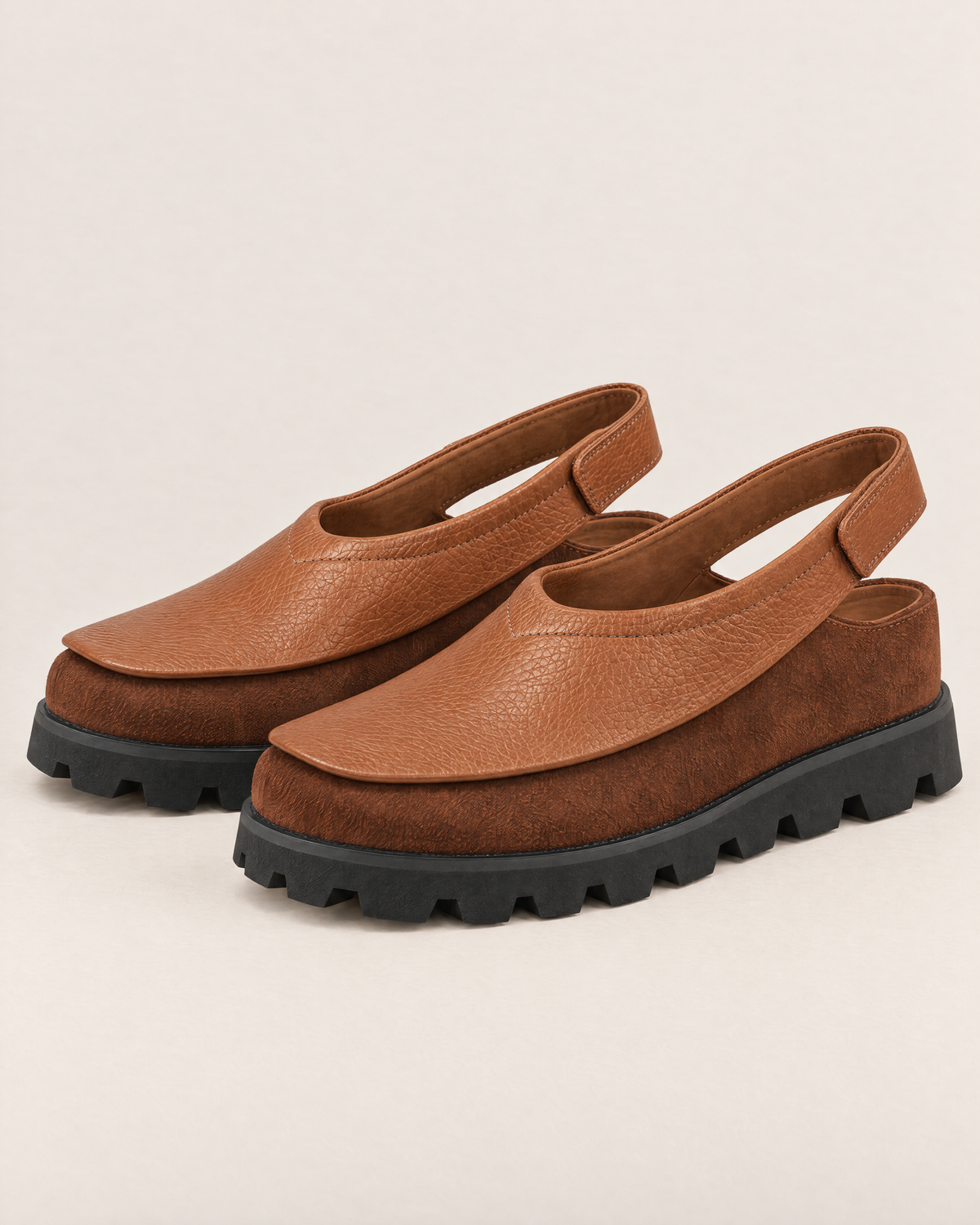 Renata Boho Leather Shoes - the pair at a three-quarter angle, Brown