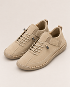 Rosie Stitched Comfort Sneakers - the pair at a three-quarter angle, Beige