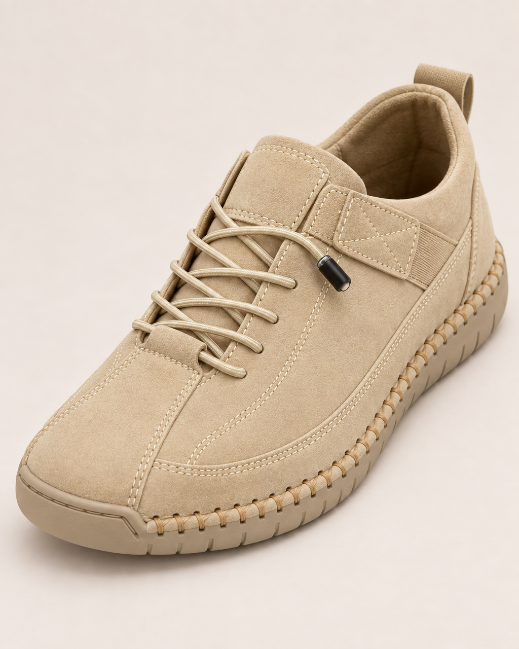 Rosie Stitched Comfort Sneakers - detail of the toe, fastening and stitching, Beige