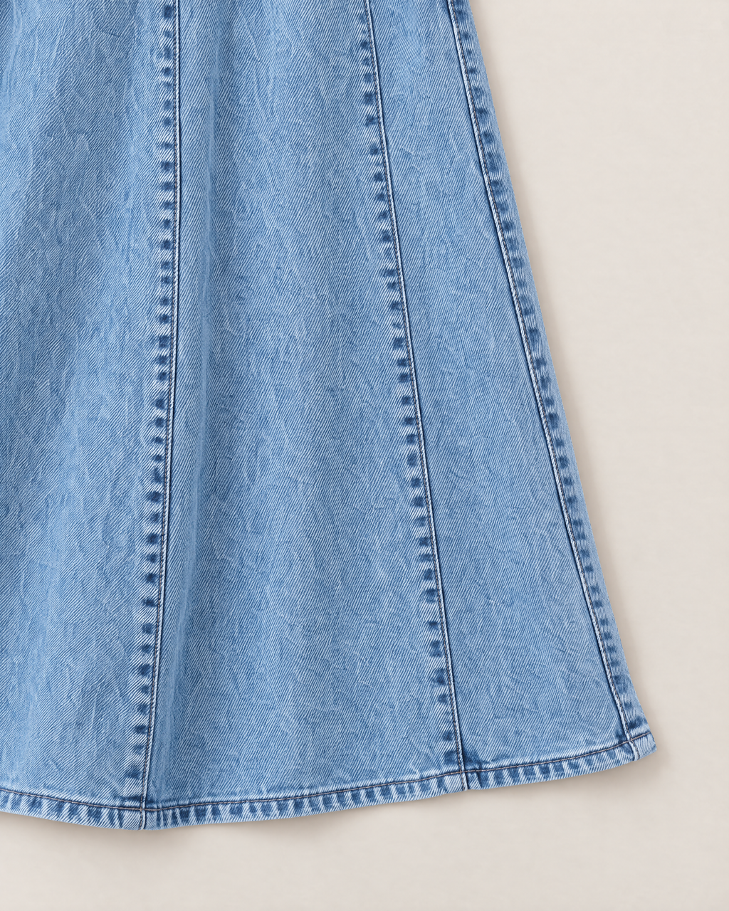 Rowan Effortless Denim Midi Dress - detail of the fabric and side edge, Light Denim