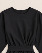 Sally Fitted Dress - detail of the neckline, Black