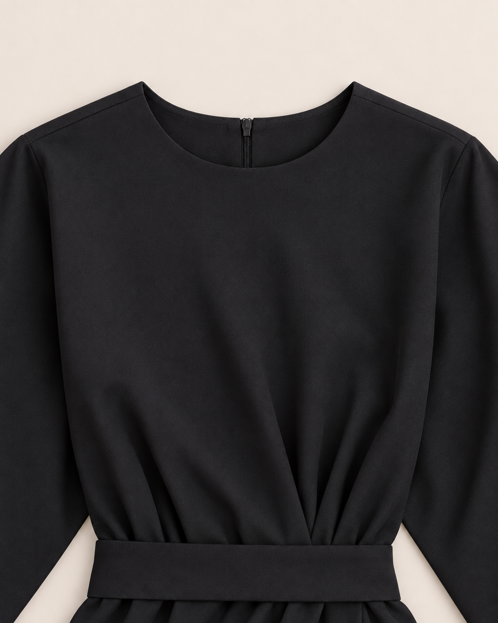 Sally Fitted Dress - detail of the neckline, Black