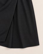 Sally Fitted Dress - detail of the fabric and side edge, Black