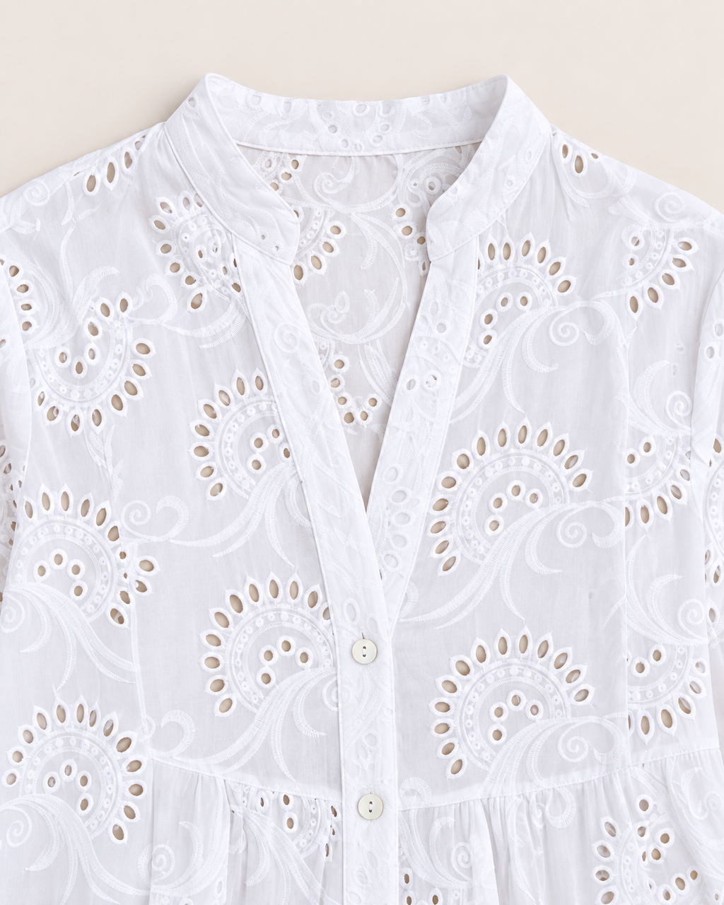 Sienna V-Neck Summer Dress - detail of the neckline, White