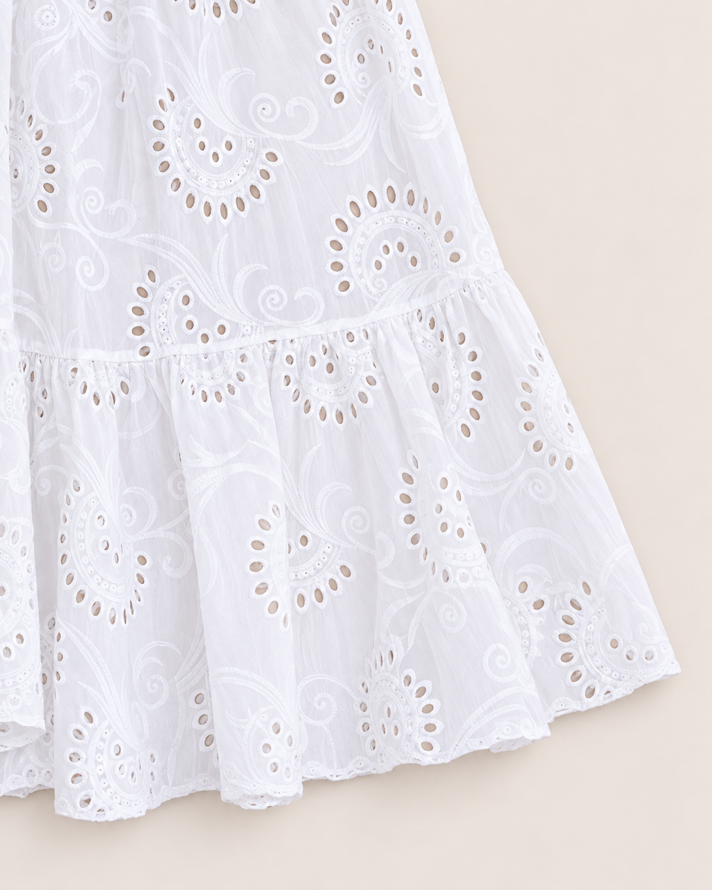 Sienna V-Neck Summer Dress - detail of the fabric and side edge, White