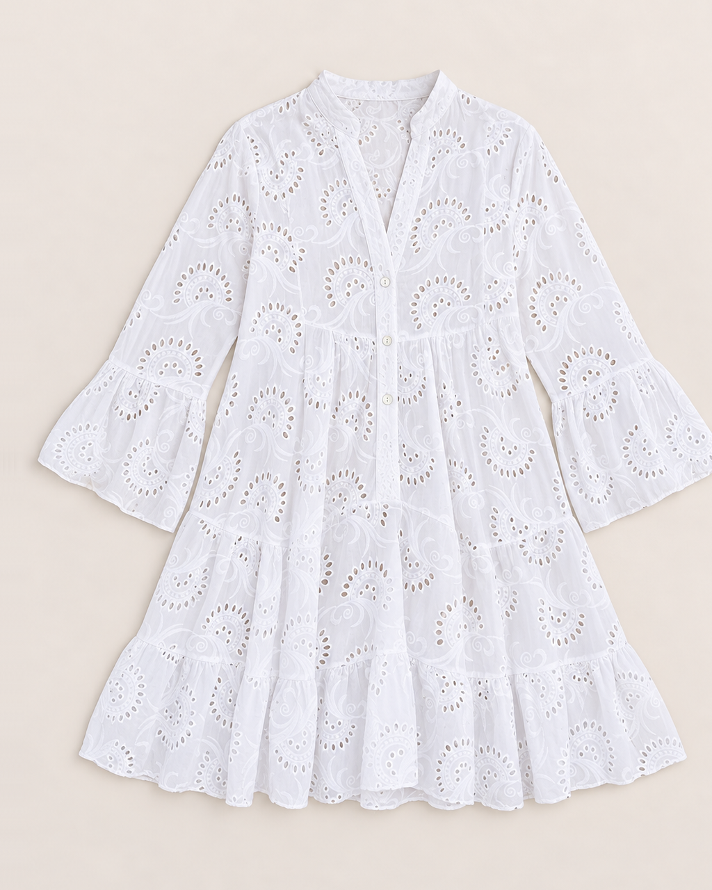 Sienna V-Neck Summer Dress - White flat lay