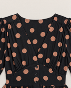 Zola Flattering Midi Dress - detail of the neckline, Black Spot