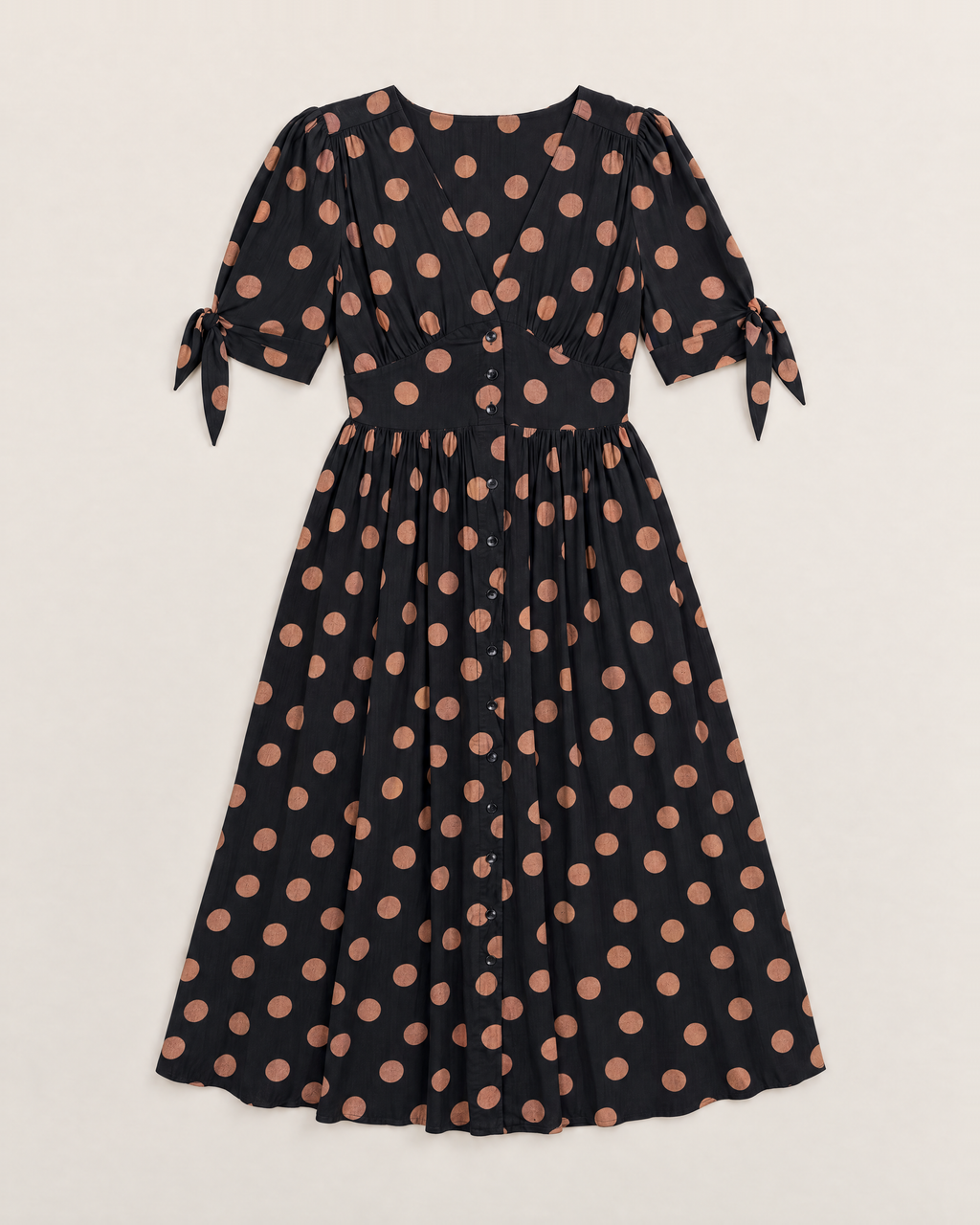 Zola Flattering Midi Dress - Black Spot flat lay