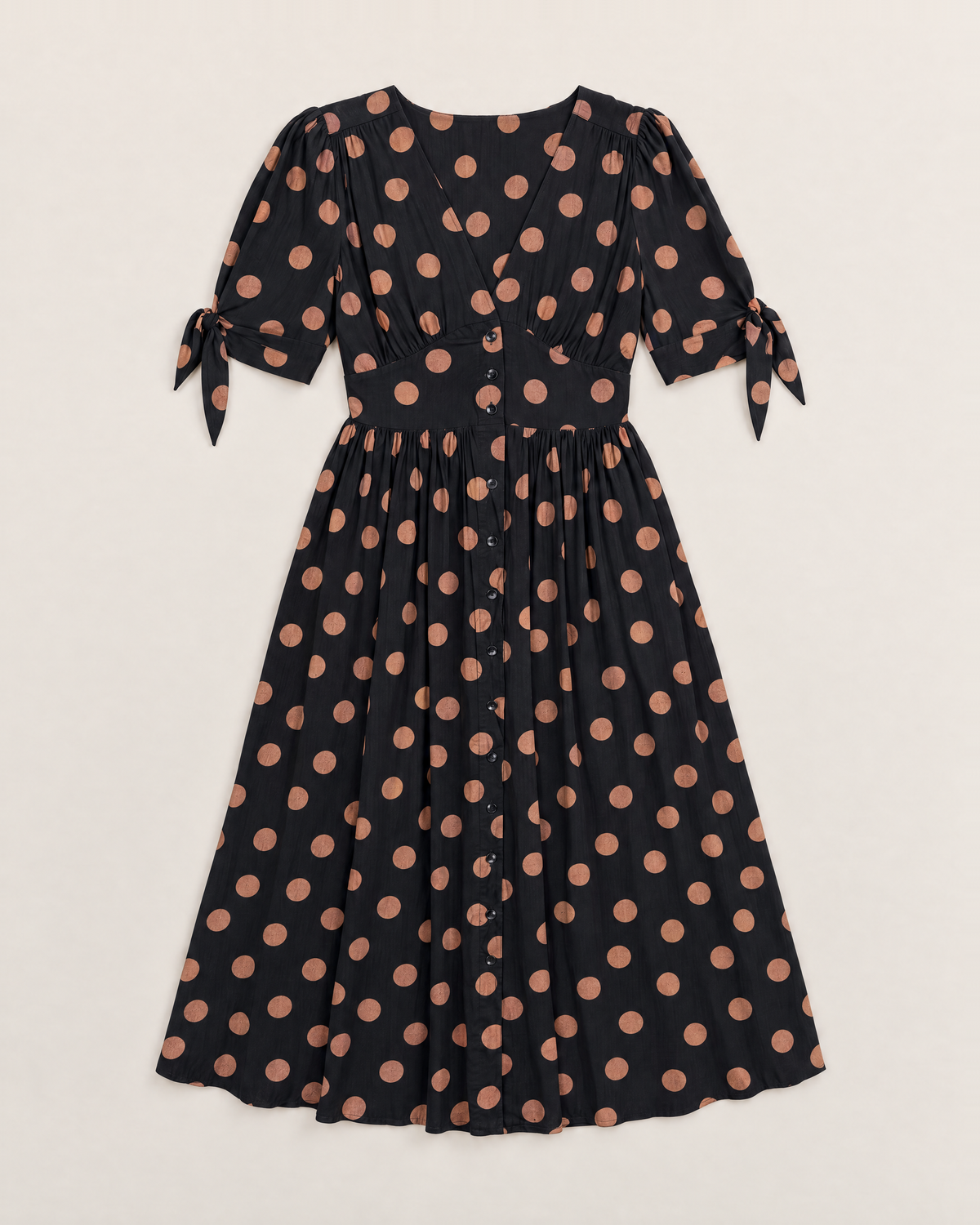Zola Flattering Midi Dress - Black Spot flat lay